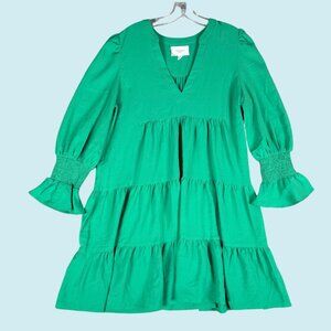 Tuckernuck Pomander Place Dress Large Green V-Neck Kenzo Poplin Ruffle Tiered